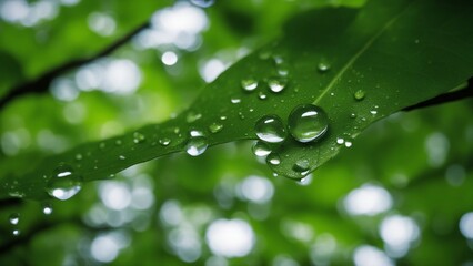 Fototapeta premium water drops on leaf heart in nature with green leaves and water drops a photo a symbol of love and life 