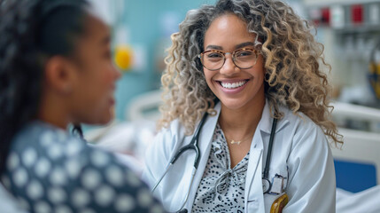 Portrait of smiling nurse talking to patient