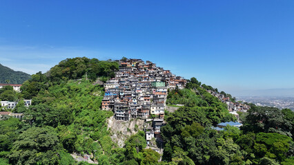 Fototapeta na wymiar Favela Tour At Rio De Janeiro Brazil. Shantytown Landscape. Tijuca National Park. Rio De Janeiro Brazil. Social Inequality Background. Favela Tour At Rio De Janeiro In Rio De Janeiro Brazil.