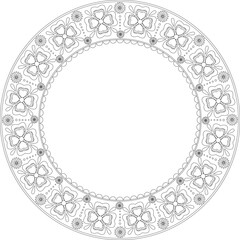 Outline circle frame with floral mexican pattern.Use for copy space, invitations,greetings, coloring, embroidery template