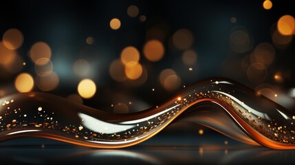  a black and gold abstract background with blurry lights and a wavy wave of liquid or liquid flowing from the top to the bottom of the bottom of the image.