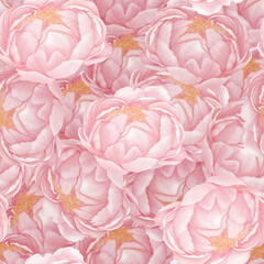Seamless floral pattern with pink peonies