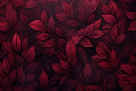  a large group of red leaves on a dark red background with a light shining in the middle of the image.