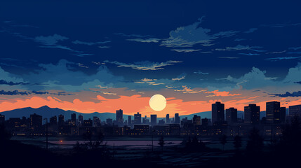 sunset over the city in gradient style