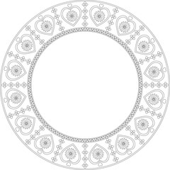 Hearts and floral embroidery template pattern round frame with copy space.use for Valentine's day, coloring page, embroidery template