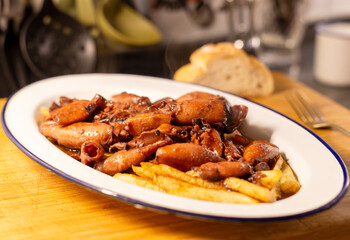 Squid with fries. Galicia, Spain.