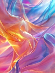 Obraz premium abstract background with waves, fabric in yellow, peach and blue. Generative AI