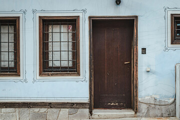 Fototapeta na wymiar Blue old House in Plovdiv Bulgaria