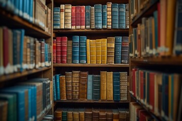 Public library scene bookshelves filled with a diverse collection
