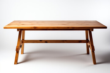 Table with legs made of natural wood on a white background. Generated by artificial intelligence