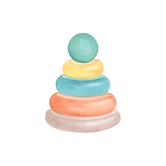 Children's toys drawn with watercolours