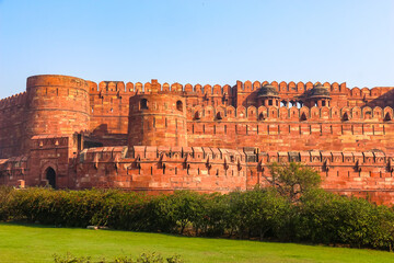 Agra, India. Beautiful architecture of Agra Fort - A UNESCO World Heritage site.
