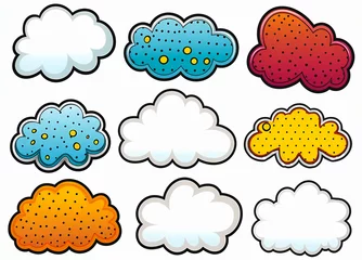 Foto op Canvas Colorful retro pop art speech clouds set isolated on a white background.  empty cloud elements.   © Feathering Flower