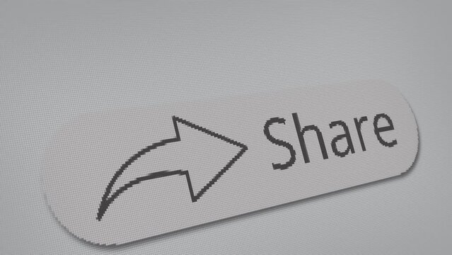 Mouse clicking share button on the social media of device screen. Mouse clicks on the share icon isolated on the page of the social network. Concept of interactions, share videos.