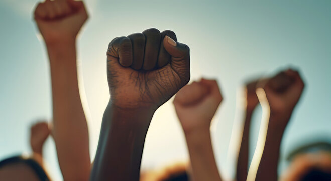 People Raise Their Fists In The Air, A Protest Action