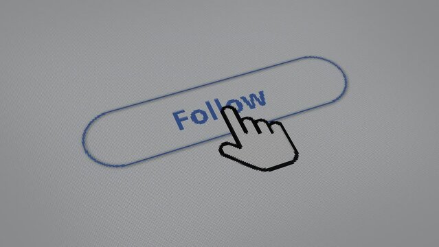 Mouse clicking on the follow button on social media. Mouse clicks on the follow button and then unfollow isolated on the page of the social network. Concept of subscription and unsubscribe.
