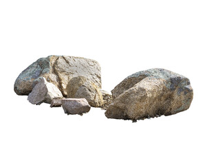 Grouping of rocks  and boulders with varying colors and textures and sizes