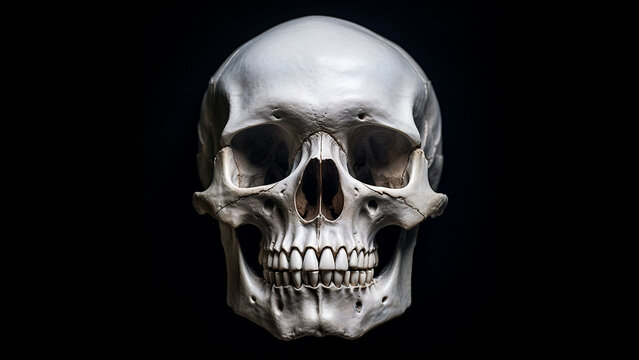 a sinisiter skull on a black background