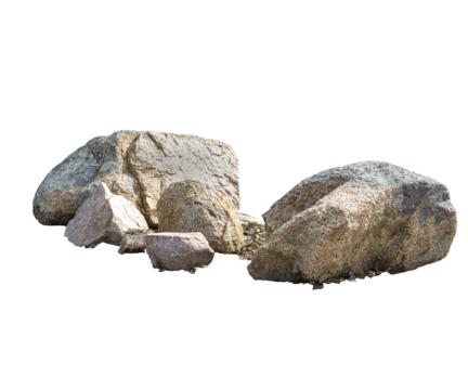 Grouping of rocks  and boulders with varying colors and textures and sizes
