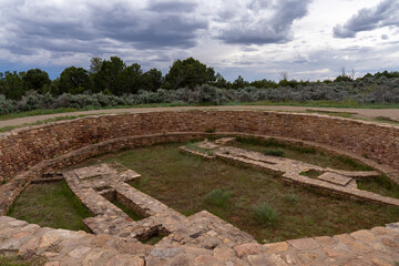 A great kiva, a circular dug out structure used by Ancestral Pueblo people for ceremonial and gathering purpose, Lawry Pueblo, Canyons of the Ancients National Monument, Colorado