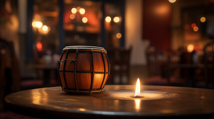 Bodhran in the Pub Corner: As the fire crackles, a bodhran leans quietly in the corner