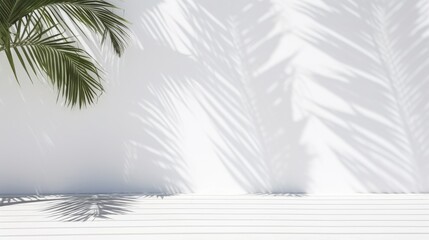 Background pattern - white wall white floor with palm tree shadows