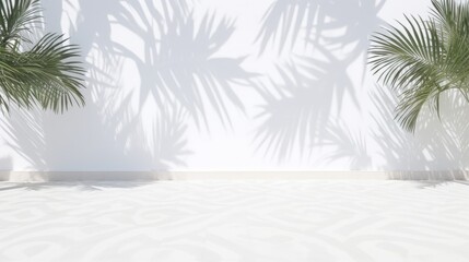 Background pattern - white wall white floor with palm tree shadows