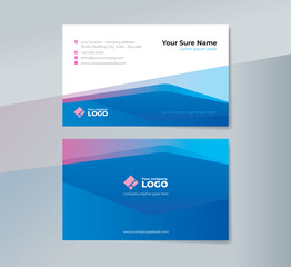 Set of double sided business card templates design with blue white and magenta abstract shape on white blue gradation background