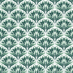 Seamless pattern in classic modern style. Delicate green colours. Vintage leaves background. Vector...