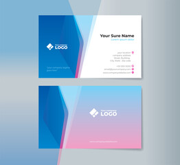 Set of double sided business card templates design with blue white and magenta abstract shape on white blue gradation background