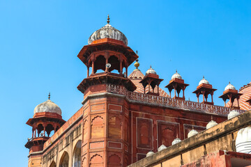 Fototapeta na wymiar Agra, India. Beautiful architecture of Jama Masjid in Agra.