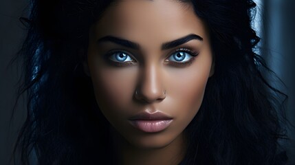 A close up portrait of a black woman with beautiful eyes and skin