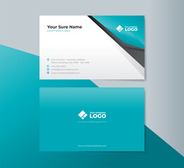 Set of double sided business card templates design with aqua blue black and white abstract shape on white blue gradation background