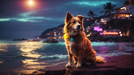 A cute Dog standing neae the river.