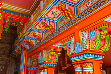 Ayodhya, India. View of Dashrath Mahal temple in Ayodhya. Details of architecture.