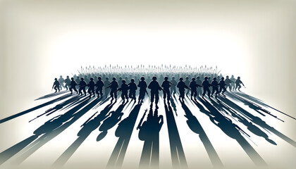 Majestic Soldiers Marching in Formation, Bold Silhouettes with Guns - Awe-Inspiring Black and White Illustration of Warriors, Concept of Military Discipline and Valor