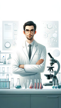 Confident Male Scientist with Arms Crossed in High-Tech Lab - Professional Researcher Authority Concept