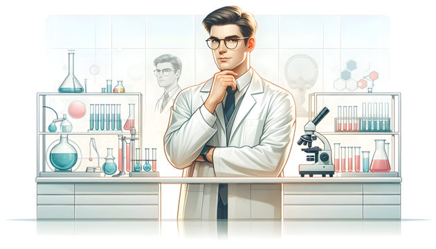 Thoughtful Young Male Scientist Contemplating Discovery in Modern Lab - Science Research Concept with Equipment Reflection