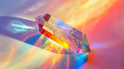 Prism light reflection with rainbow flare. Crystal sparkle burst, vector lens and holographic refraction with full spectrum of visible light.