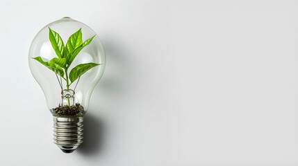Green Illumination: Eco-Friendly Concept with Plant Inside Lightbulb – A Symbol of Sustainable Innovation and Environmental Enlightenment.