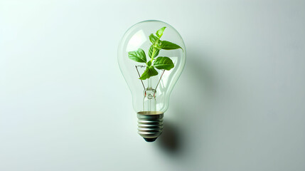 Green Illumination: Eco-Friendly Concept with Plant Inside Lightbulb – A Symbol of Sustainable Innovation and Environmental Enlightenment.