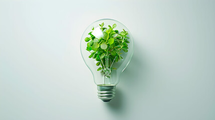 Green Illumination: Eco-Friendly Concept with Plant Inside Lightbulb – A Symbol of Sustainable Innovation and Environmental Enlightenment.
