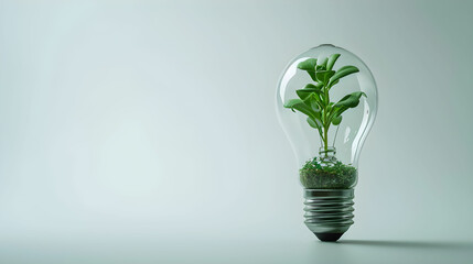 Green Illumination: Eco-Friendly Concept with Plant Inside Lightbulb – A Symbol of Sustainable Innovation and Environmental Enlightenment.