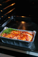 Cooking meatloaf in the oven, close-up