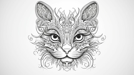 Cat face, detailed illustration. Linear painting without colors. Coloring page. Generated from AI