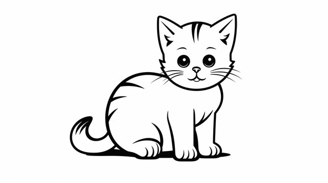 Little cute kitten is sitting. Linear painting without colors. Coloring page. Generated from AI