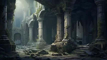 Deurstickers oboe among the ruins amongst the crumbling pillars of an ancient ruin, an oboe stands sentinel © pjdesign