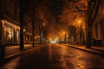 Fototapeta na wymiar Illuminated urban street. Generative AI