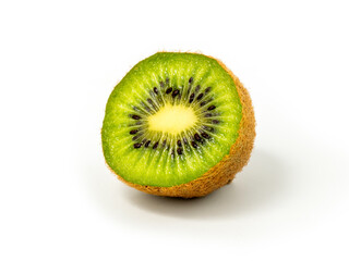 Single half of ripe juicy kiwi fruit isolated on white background