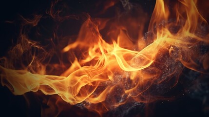 Fire and flames on a black background. AI generated.